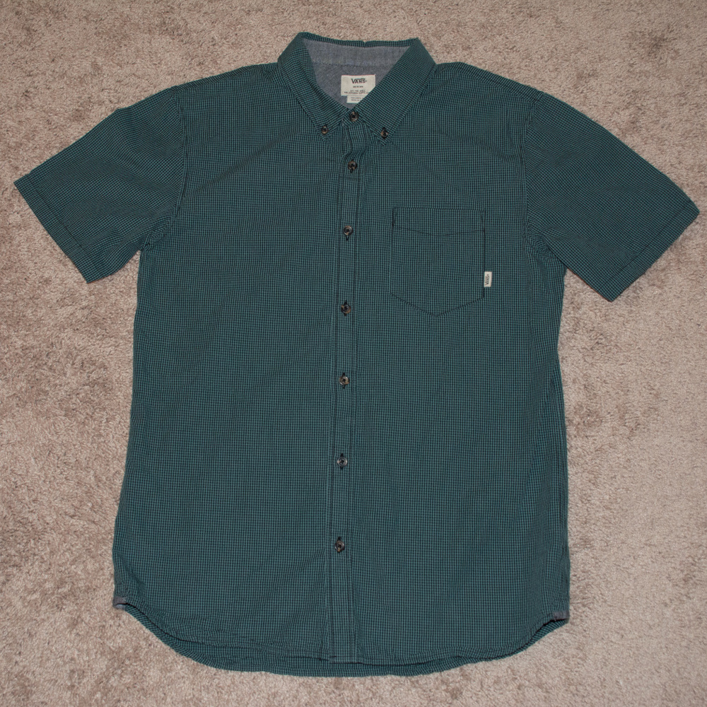 Vans Green Micro Checkered Casual Button Down